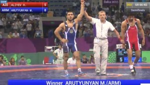 Армянский борец Мигран Арутюнян вышел в финал Евроигр в Баку, победив азербайджанца Хасана Алиева