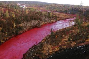 Река в России покраснела из-за выбросов