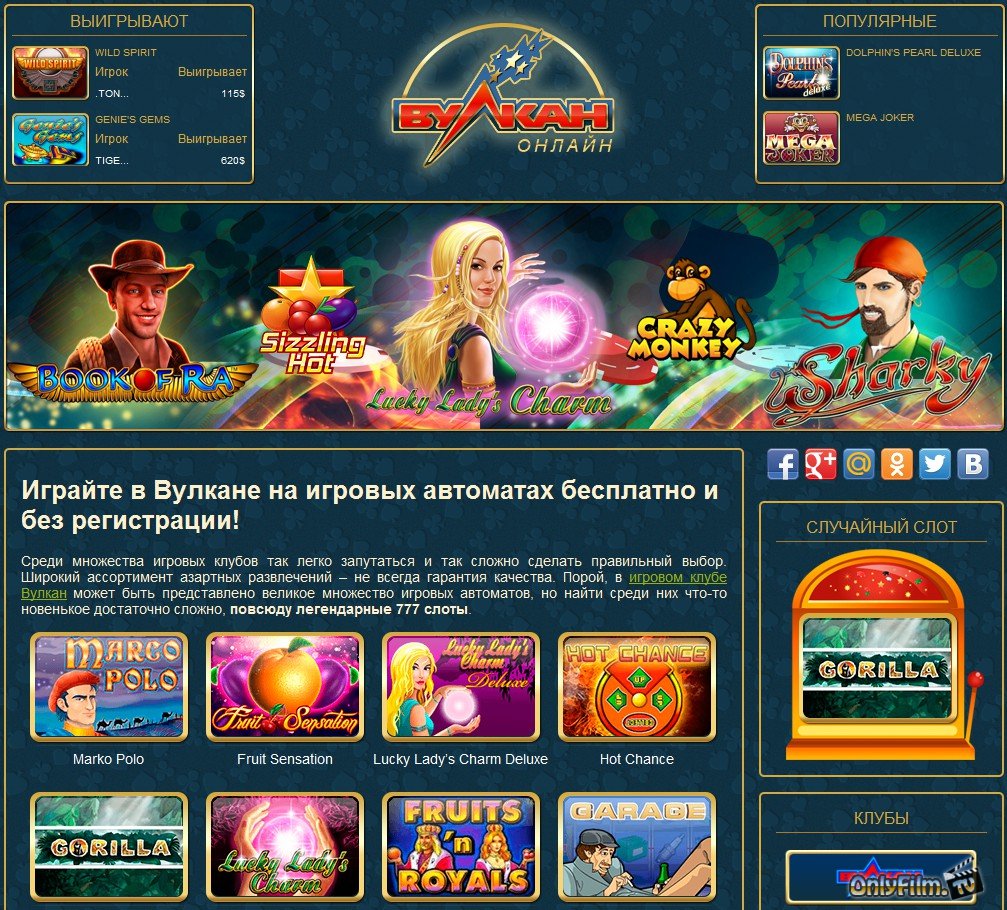 Какие известные игровые автоматы предлагает онлайн казино Вулкан?