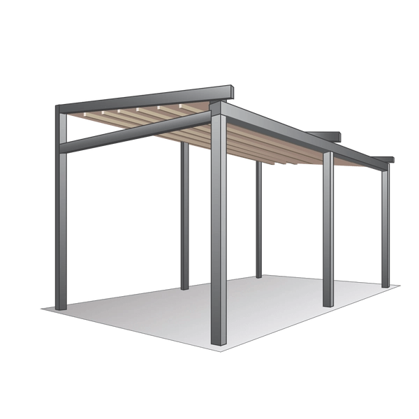 Пристенная пергола с двумя автоматическими тентами и LED-подсветкой: стиль и функциональность